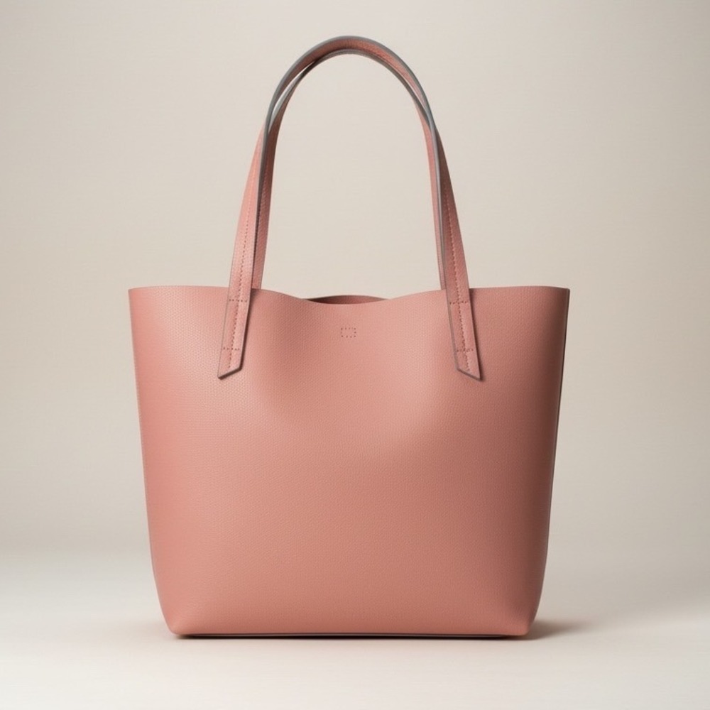 Indigo Pink Pebbled Faux Leather Tote Bag Large Minimalist Shopper Dusty Rose‎